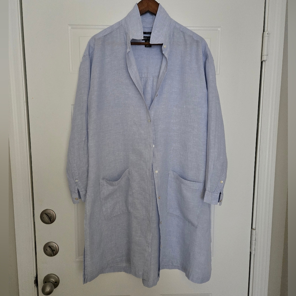 Jones New York Light Blue Linen Tunic Blouse